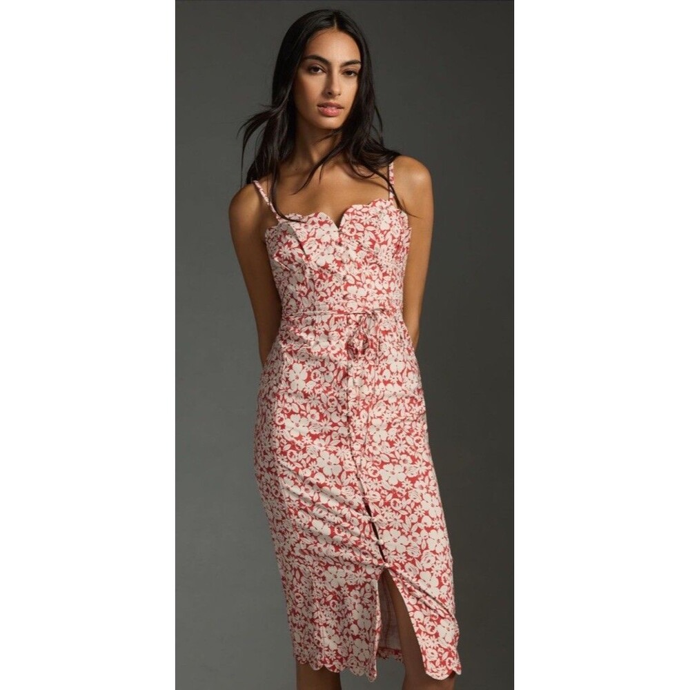 NEW Anthropologie Scalloped Front-Slit Corset Floral Boho Dress $170 8P Petite